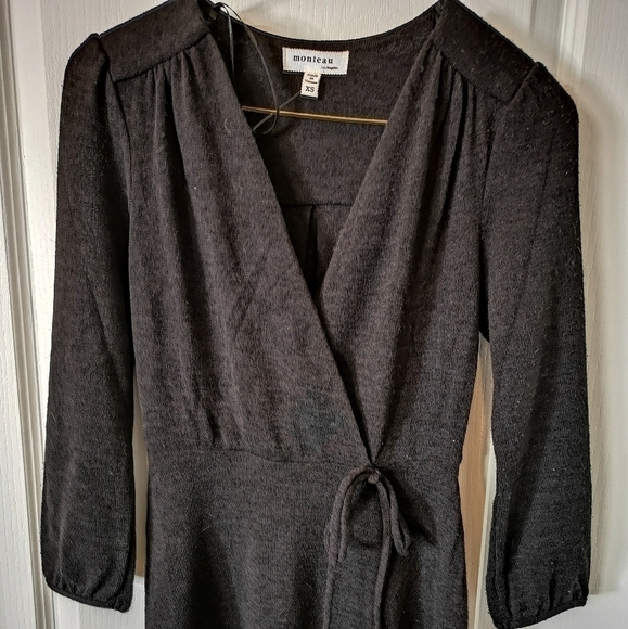 𝅺MONTEAU Black Cross-Over Front Knit Dress XS New - Picture 2 of 5